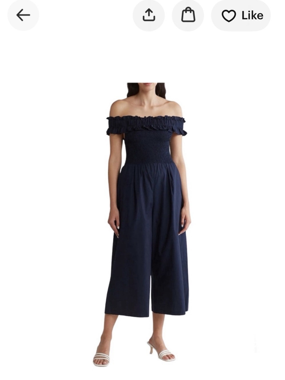 Eliza J Navy Off-Shoulder Ruffle Jumpsuit
